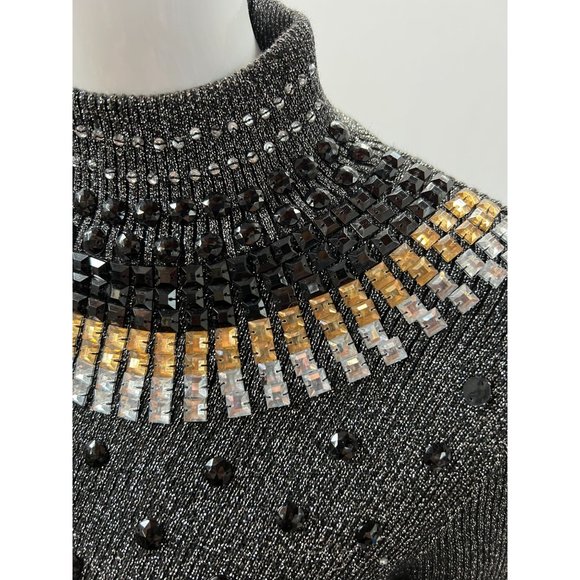 Investments Jeweled Neck Sweater  Large Black  Vintage Cotton Poly Blend - Picture 2 of 16